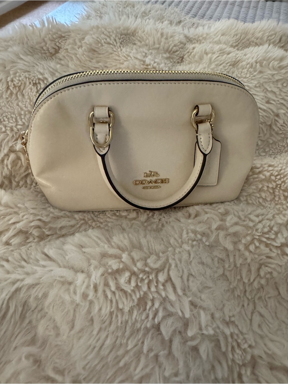 Coach Cream Leather Mini Dome Satchel with Gold Hardware